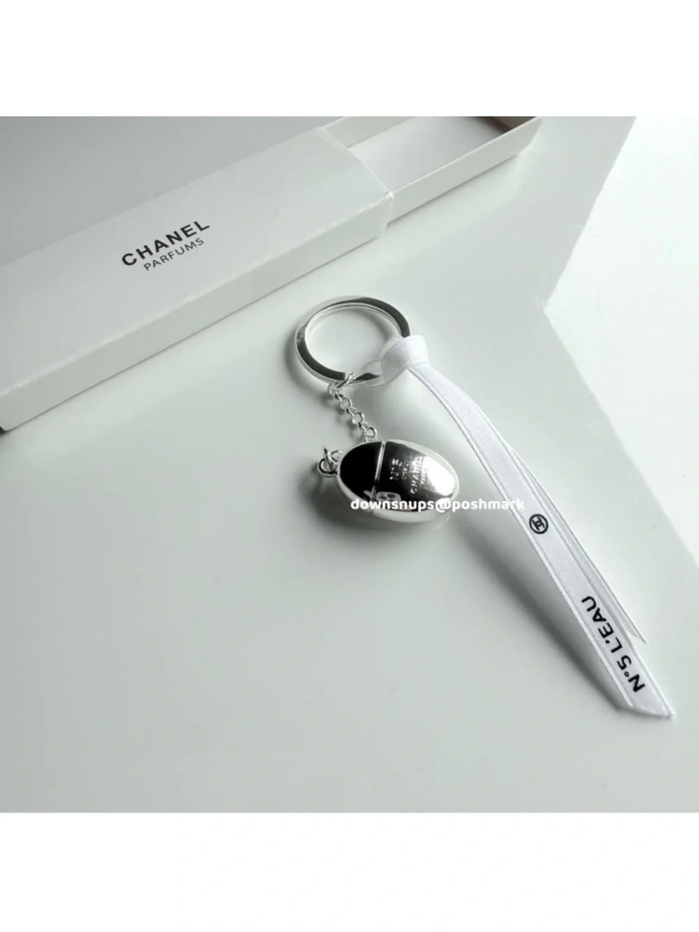Chanel Silver Miniature No 5 L’eau Keychain Key Charm